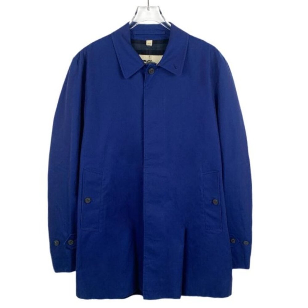 Burberry London Blue Single-Breasted Lapel Cotton & Silk Trench Coat 48R